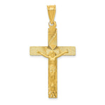 Load image into Gallery viewer, 14K Yellow Gold Polished Satin and Diamond-cut Crucifix Pendant 46.5mm length
