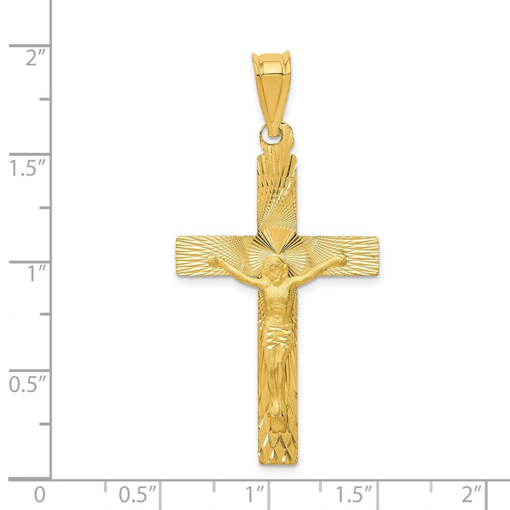 14K Yellow Gold Polished Satin and Diamond-cut Crucifix Pendant 46.5mm length