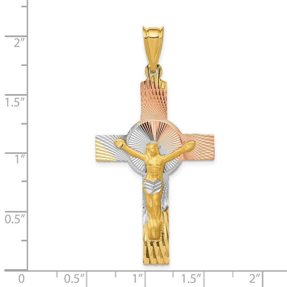 14K Yellow Gold and Rhodium Iona Crucifix Cross Pendant