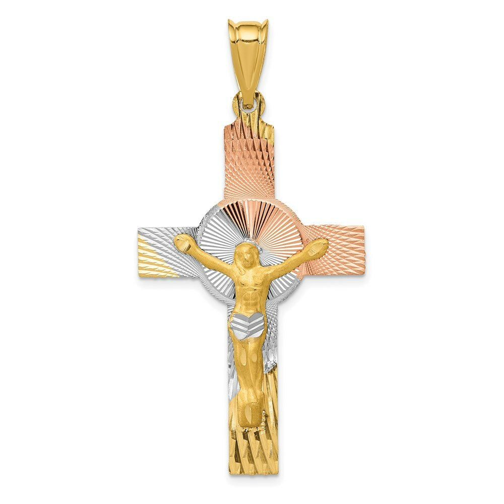 14K Yellow Gold and Rhodium Iona Crucifix Cross Pendant