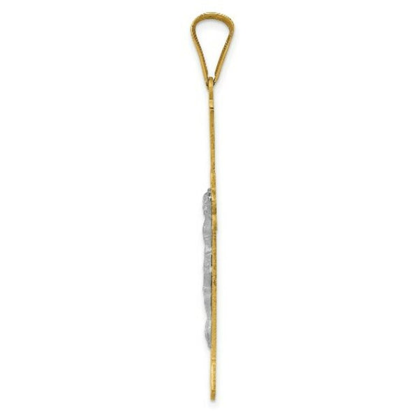 14K Two-tone Gold Polished Satin Diamond-cut Crucifix Cross Pendant