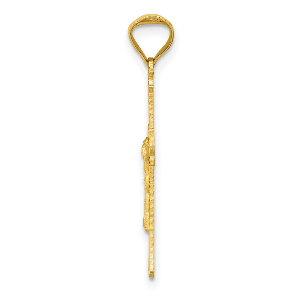 14K Yellow Gold Polished Satin and Diamond-cut Crucifix Pendant 27.5mm length
