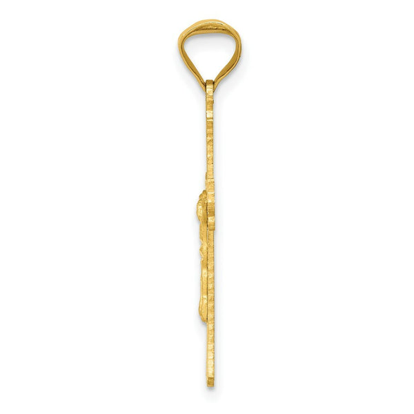 14K Yellow Gold Polished Satin and Diamond-cut Crucifix Pendant 27.5mm length
