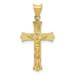 Load image into Gallery viewer, 14K Yellow Gold Polished Satin and Diamond-cut Crucifix Pendant 27.5mm length
