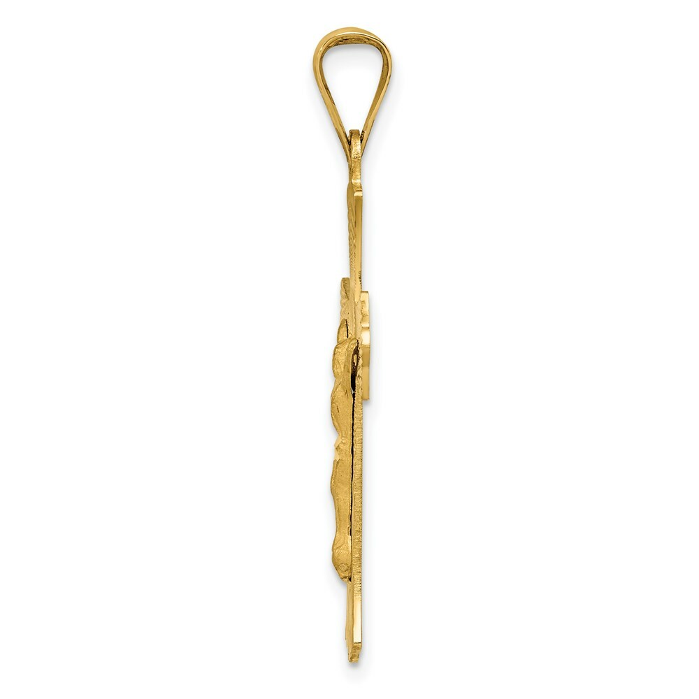 14K Yellow Gold Polished Satin and Diamond-cut Crucifix Pendant 37mm length