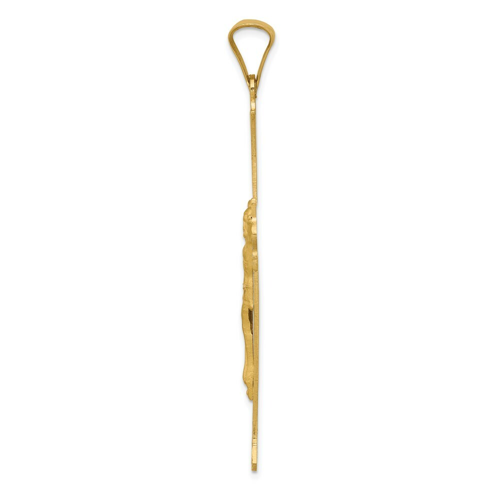 14K Yellow Gold Polished, Satin and Diamond-cut Crucifix Cross Pendant