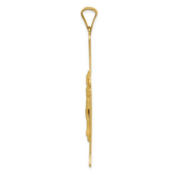 14K Yellow Gold Polished, Satin and Diamond-cut Crucifix Cross Pendant