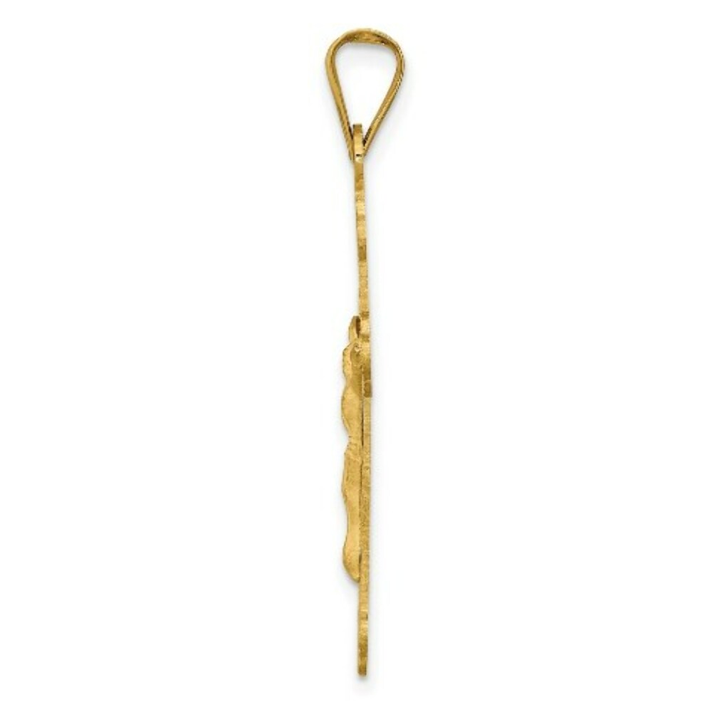 14K Yellow Gold Polished Satin and Diamond-cut Crucifix Pendant 37mm length