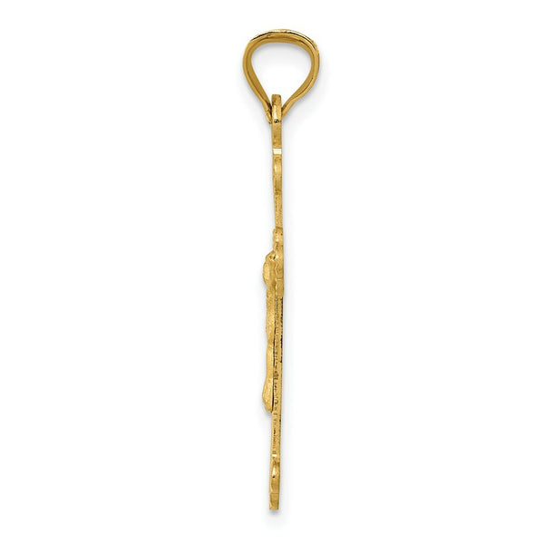 14K Yellow Gold Polished Satin and Diamond-cut Crucifix Pendant 29.5mm length