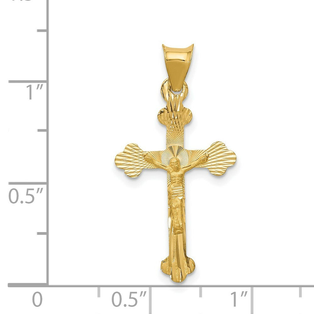 14K Yellow Gold Polished Satin and Diamond-cut Crucifix Pendant 29.5mm length