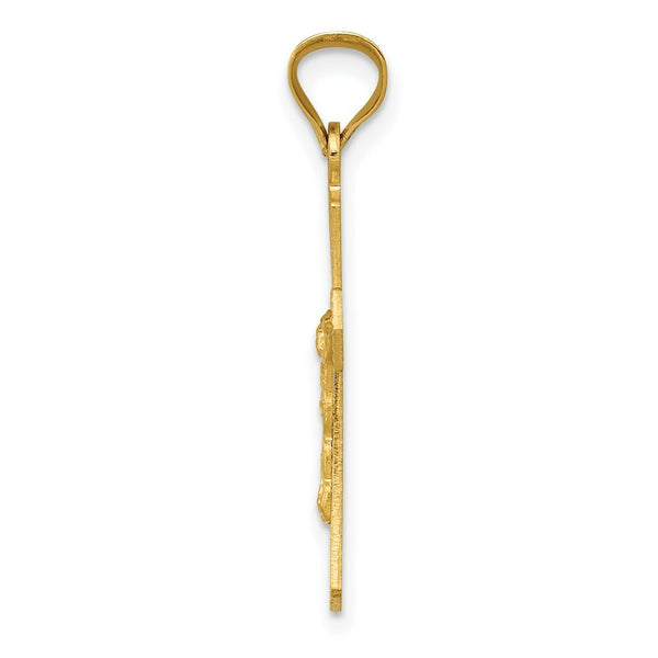 14K Yellow Gold Polished Satin and Diamond-cut Crucifix Pendant 26.5mm length
