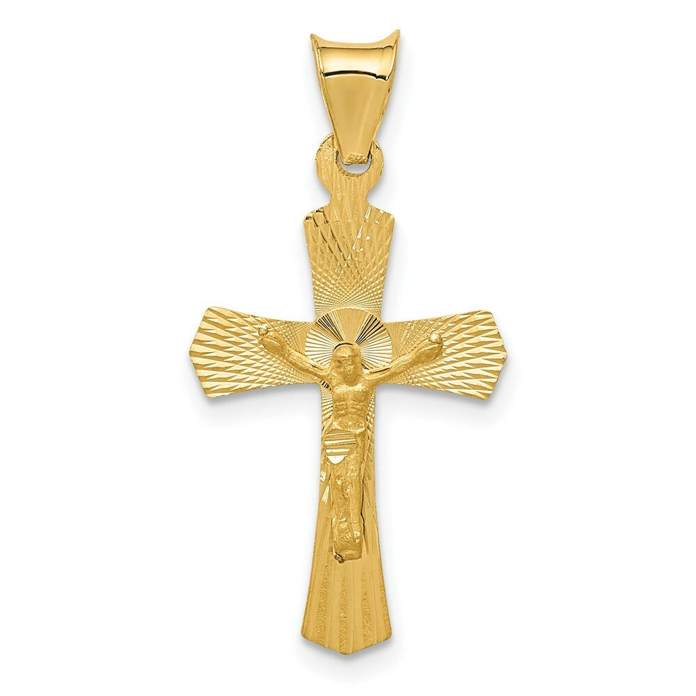 14K Yellow Gold Polished Satin and Diamond-cut Crucifix Pendant 26.5mm length