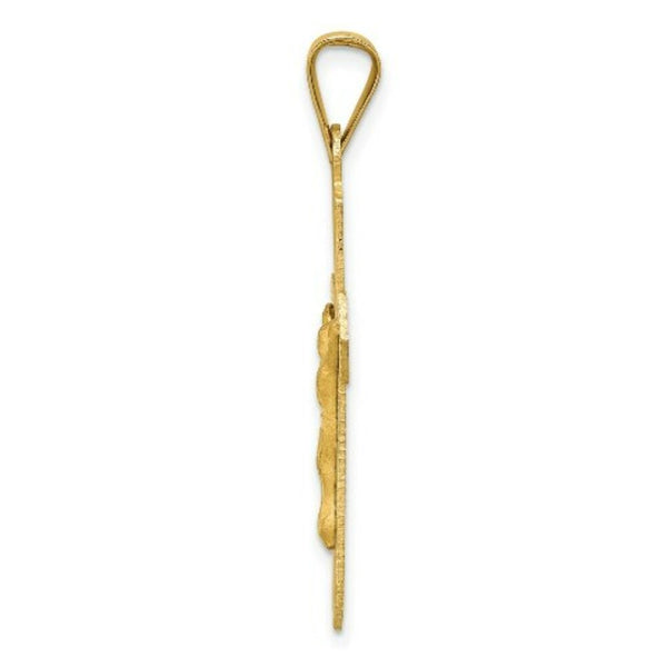 14K Yellow Gold Polished Satin and Diamond-cut Crucifix Pendant 37mm length