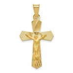 Load image into Gallery viewer, 14K Yellow Gold Polished Satin and Diamond-cut Crucifix Pendant 37mm length
