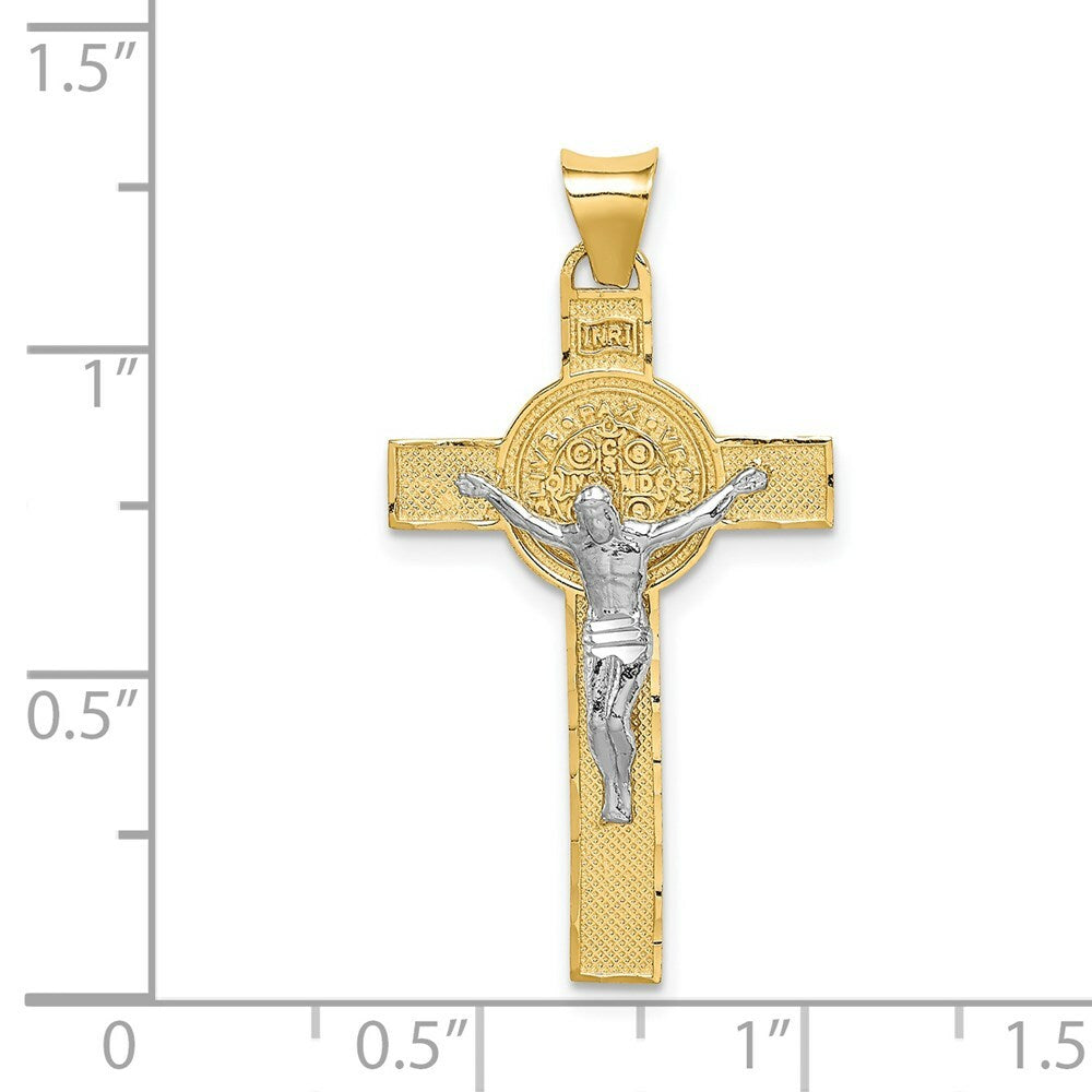 14K Two-tone Gold St. Benedict Medal Crucifix Cross Pendant