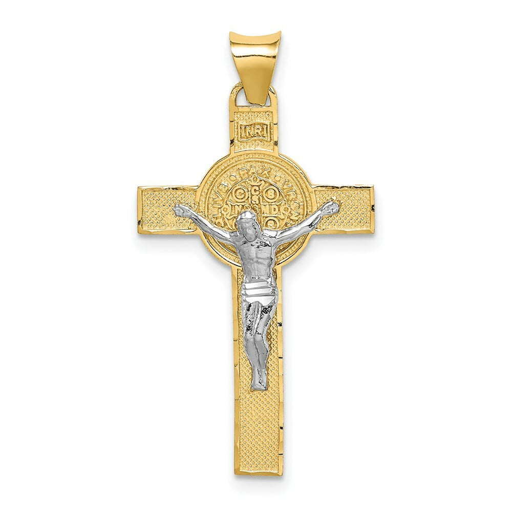 14K Two-tone Gold St. Benedict Medal Crucifix Cross Pendant