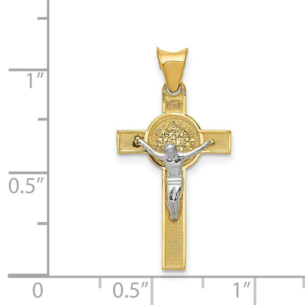 14K Two-tone Gold St. Benedict Medal Crucifix Cross Pendant