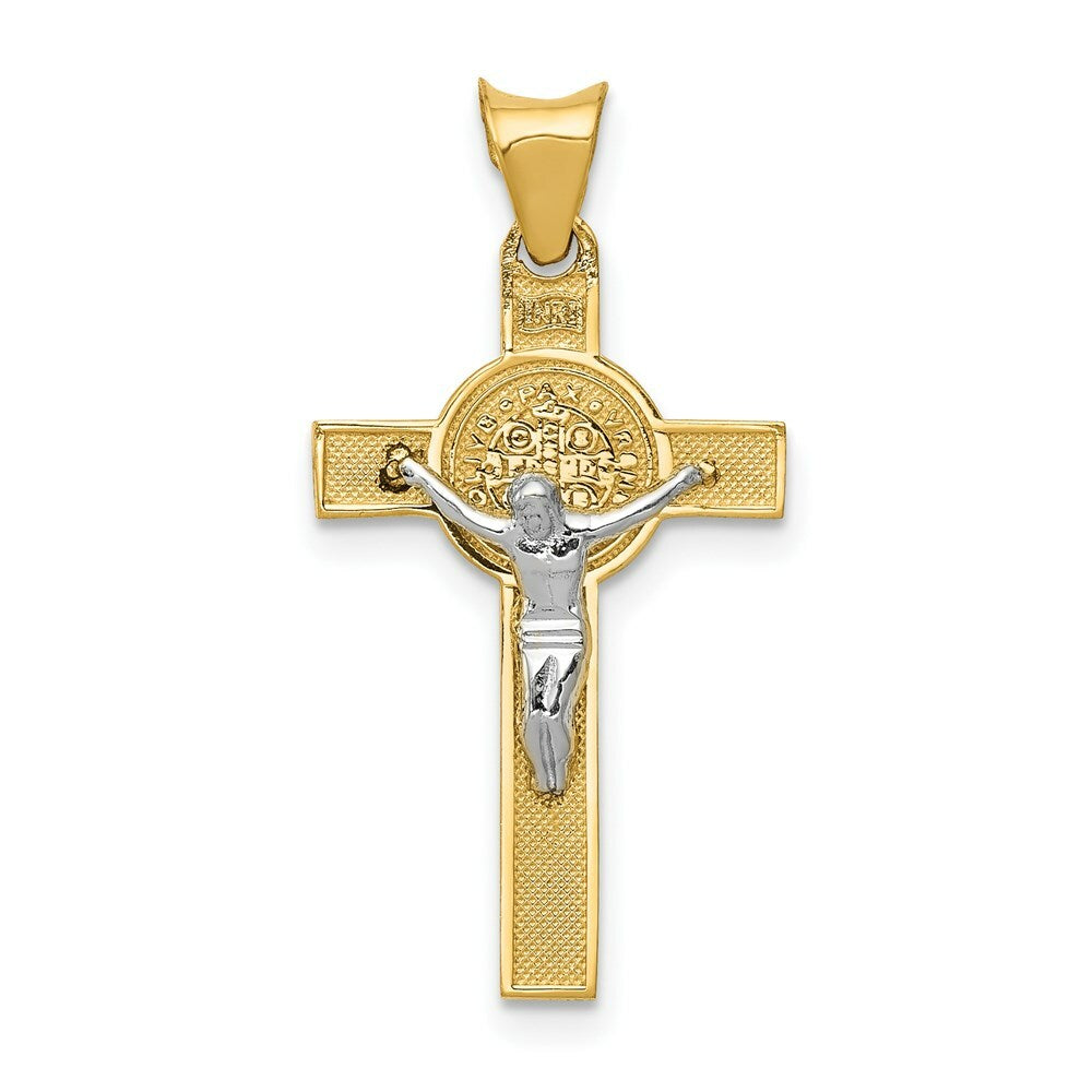 14K Two-tone Gold St. Benedict Medal Crucifix Cross Pendant
