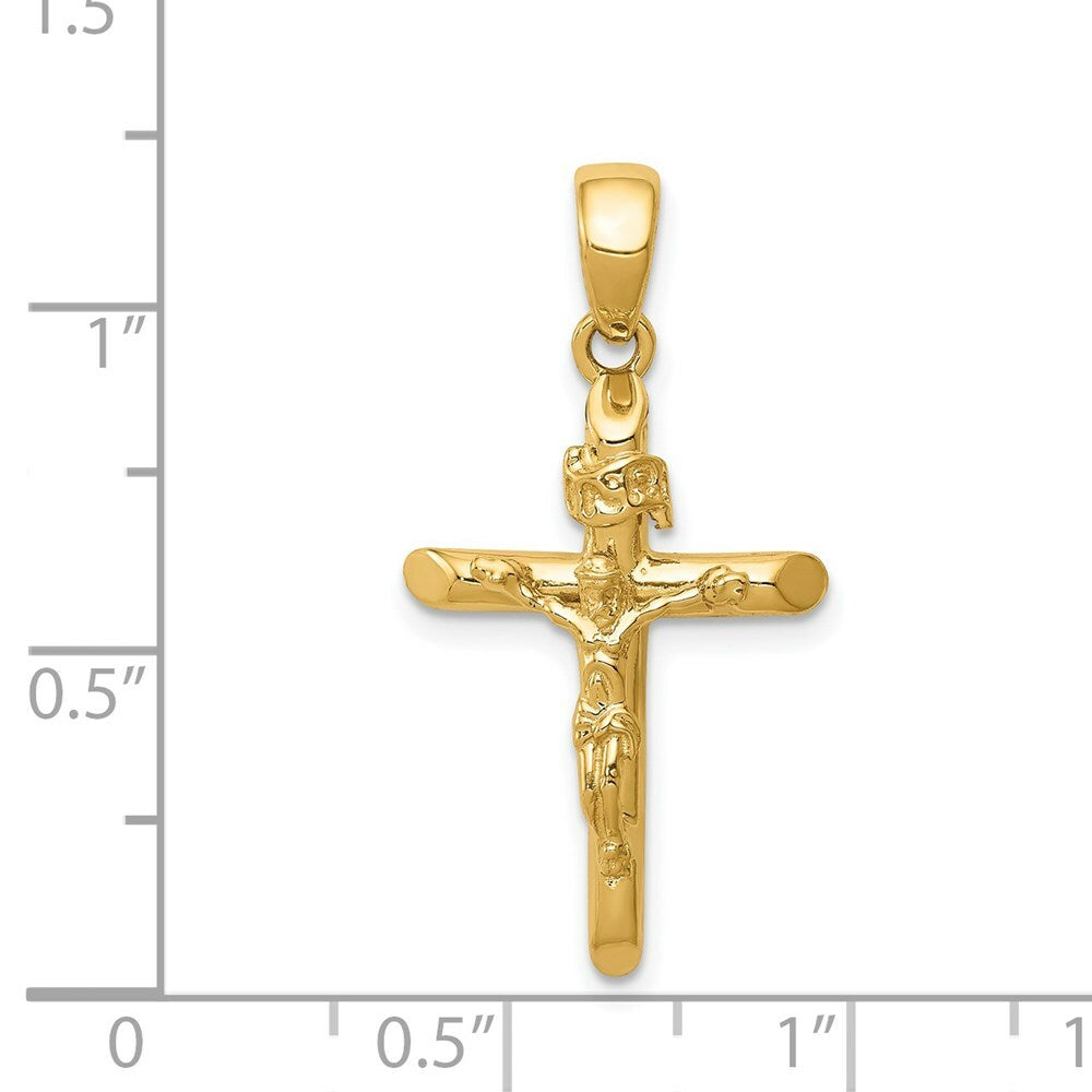 14K Yellow Gold Polished 2-D Crucifix with Jesus on Cross Pendant