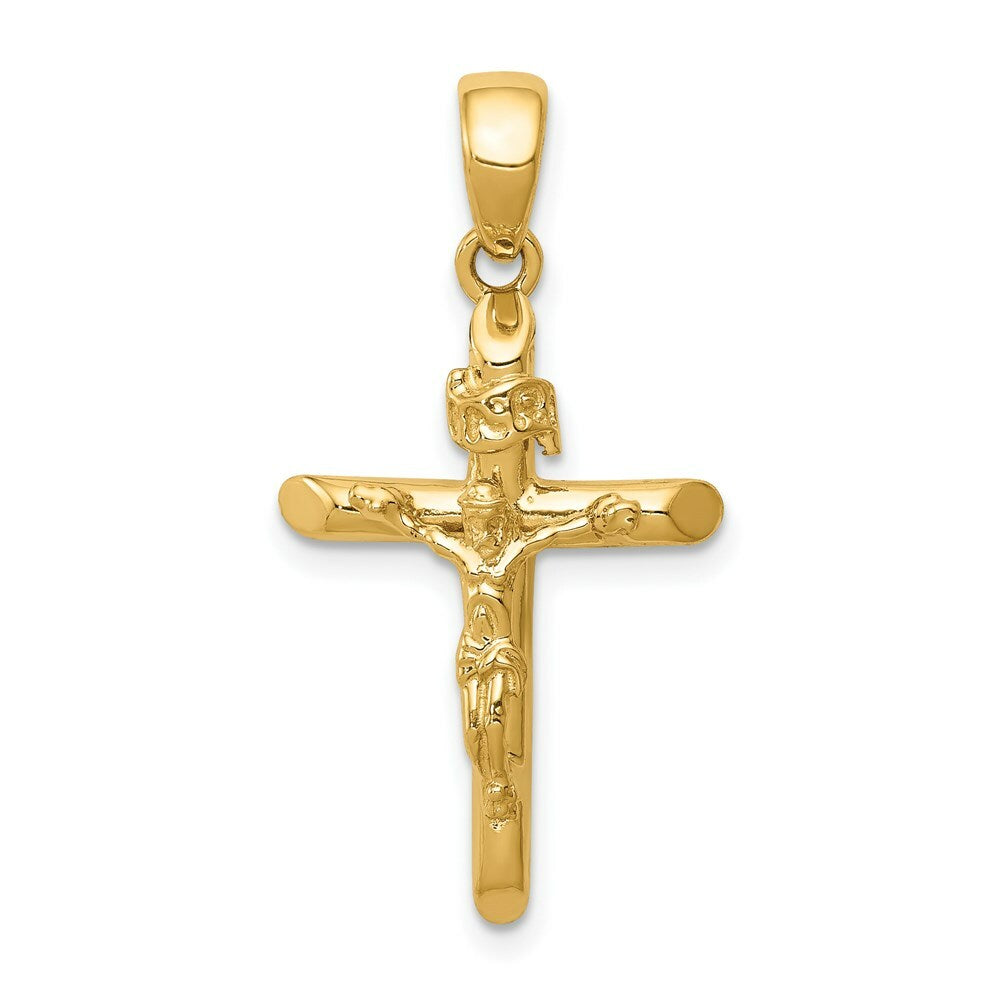 14K Yellow Gold Polished 2-D Crucifix with Jesus on Cross Pendant