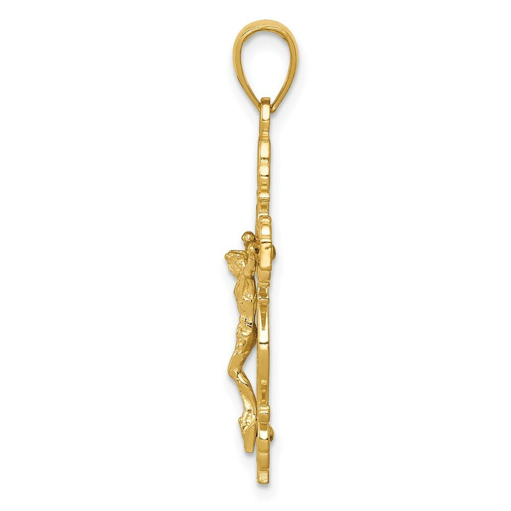 14K Yellow Gold Polished Crucifix w/Lace Trim Pendant