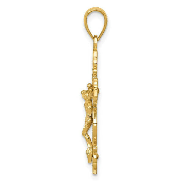 14K Yellow Gold Polished Crucifix w/Lace Trim Pendant