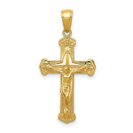 Load image into Gallery viewer, 14K Yellow Gold Polished &amp; Textured Crucifix w/Jesus on Engraved Cross Pendant
