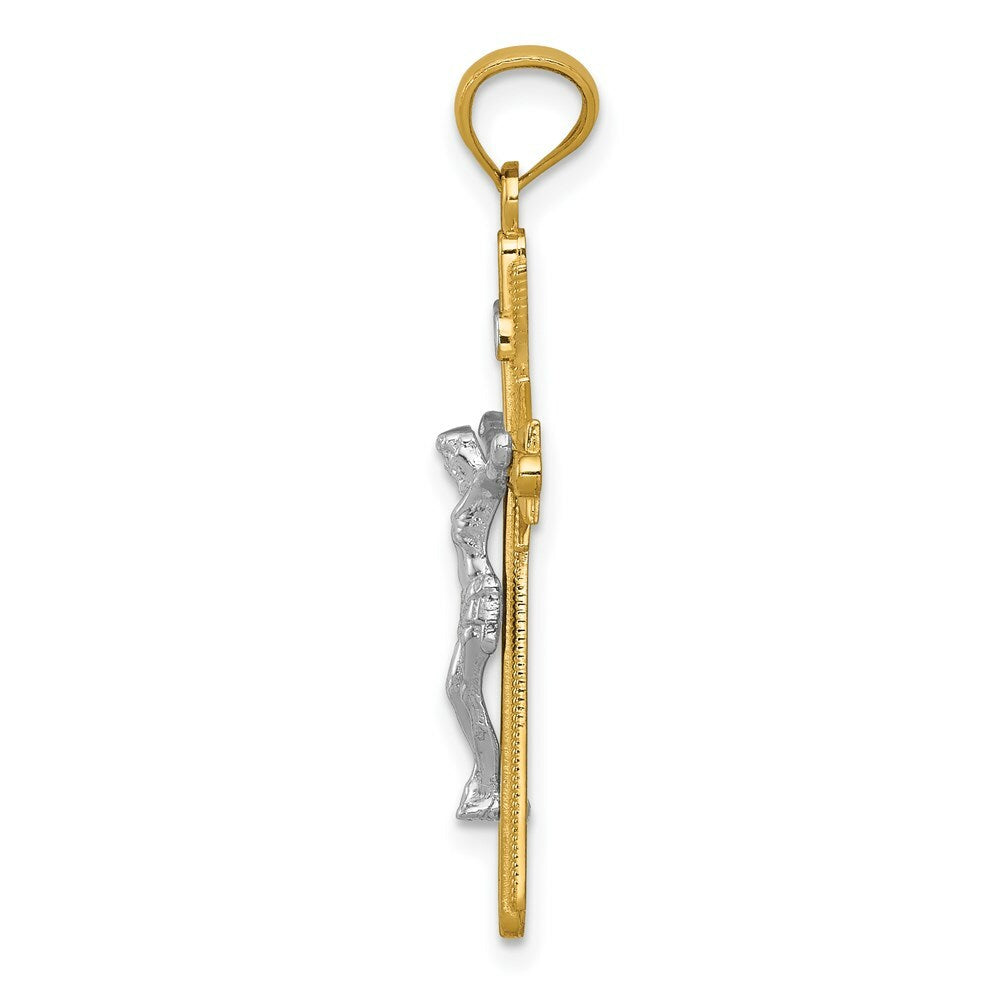 14K Two-tone Gold Polished Crucifix Pendant