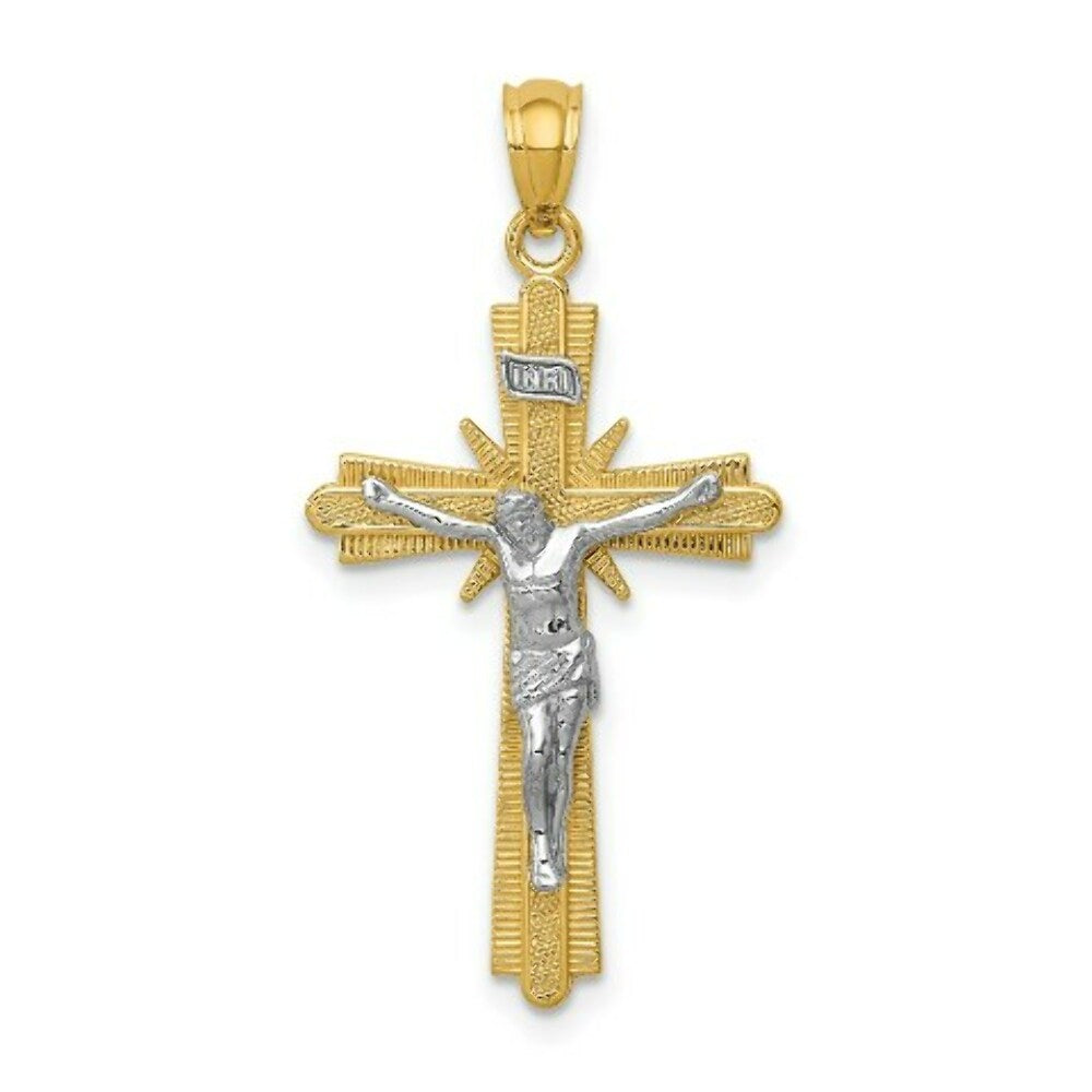 14K Two-tone Gold Polished Crucifix Pendant