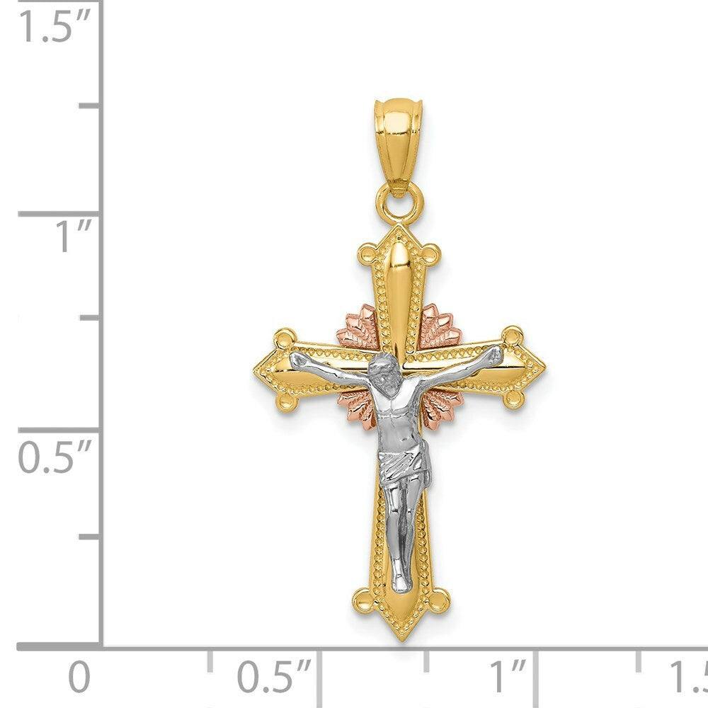 14K Tri-color Gold Polished Crucifix Pendant