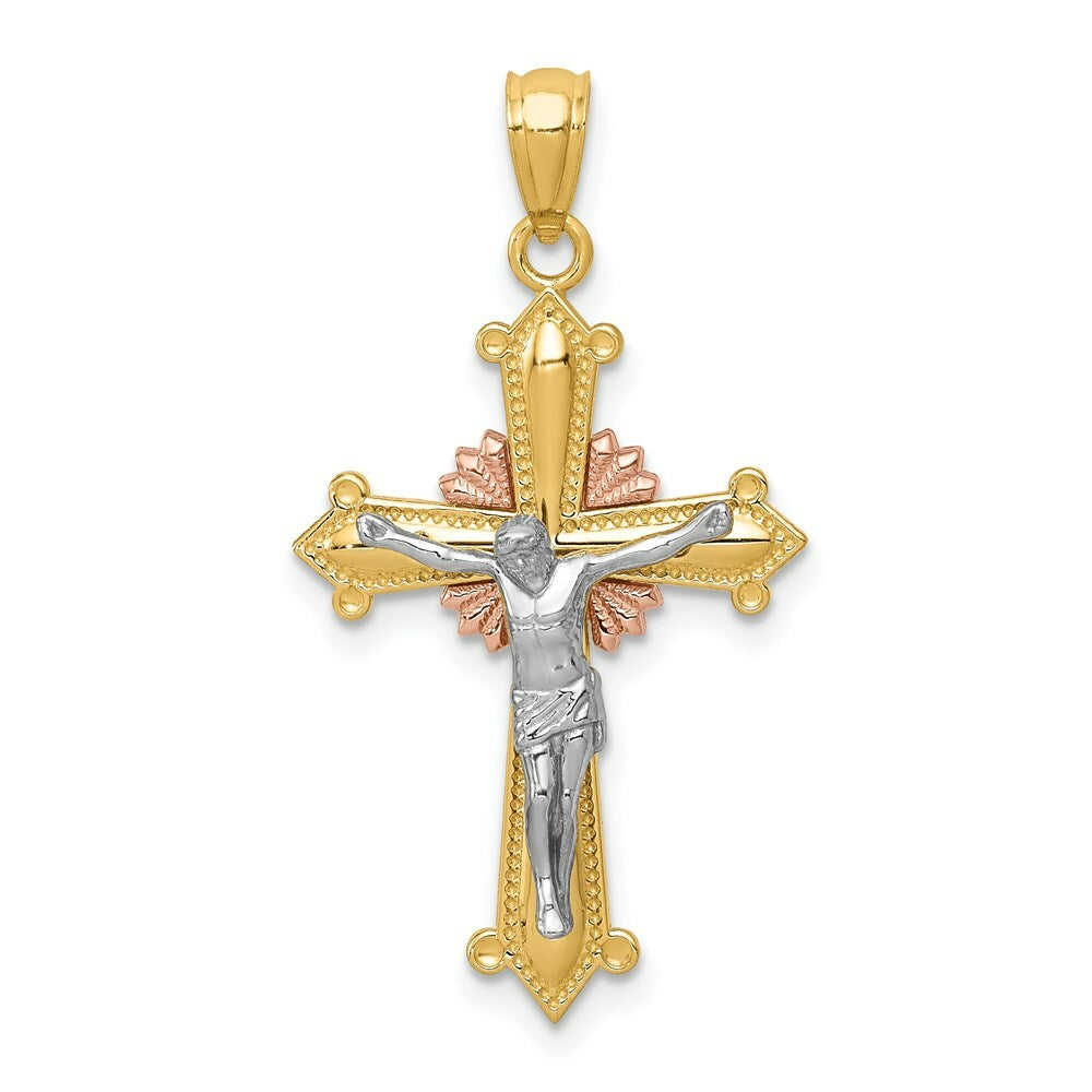 14K Tri-color Gold Polished Crucifix Pendant