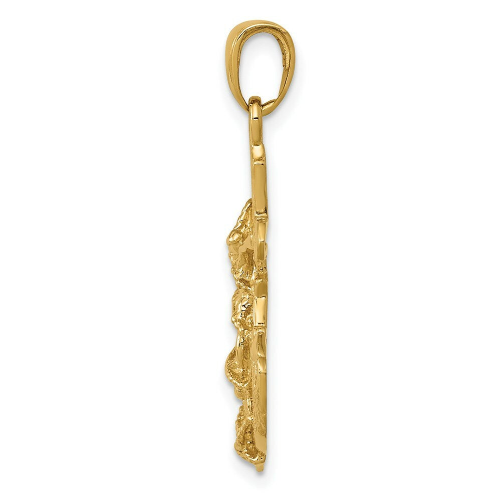 Mariners Crucifix Rope Wheel Pendant in 14K Yellow Gold Textured 2-D