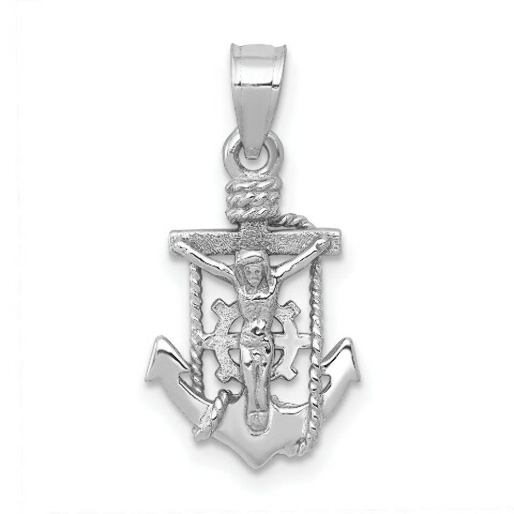 14K White Gold Polished Mariner Crucifix Pendant