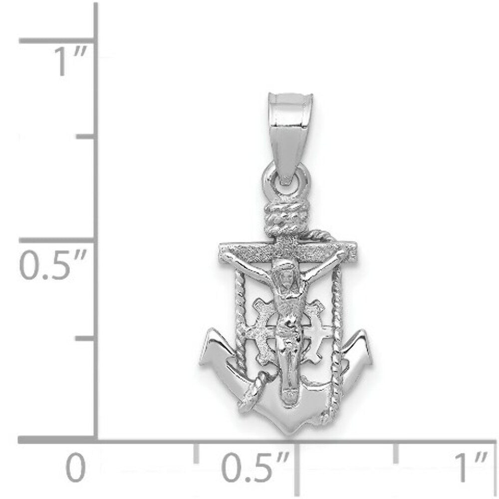 14K White Gold Polished Mariner Crucifix Pendant