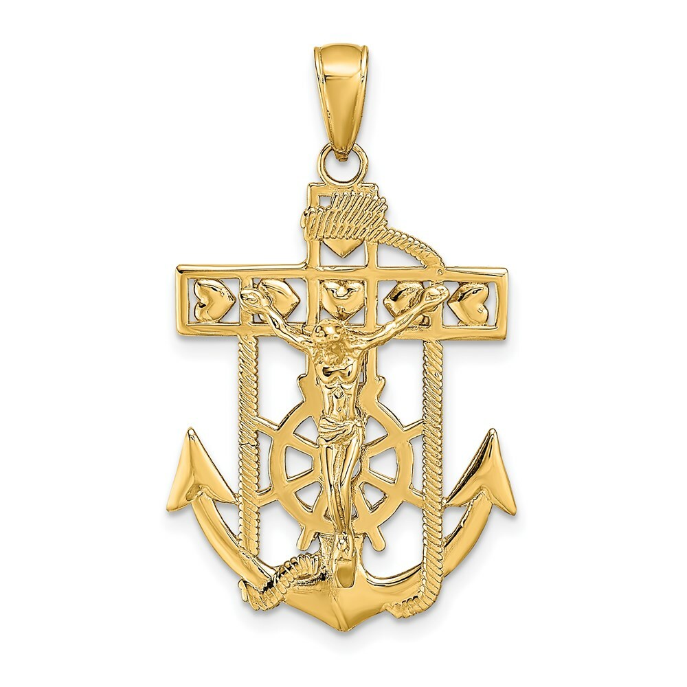 14K Yellow Gold Polished & Textured Mariners Crucifix Pendant