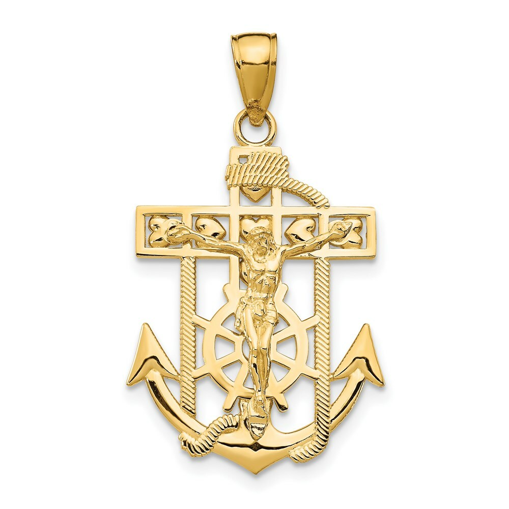 14K Yellow Gold Polished & Textured Mini Mariners Crucifix Pendant
