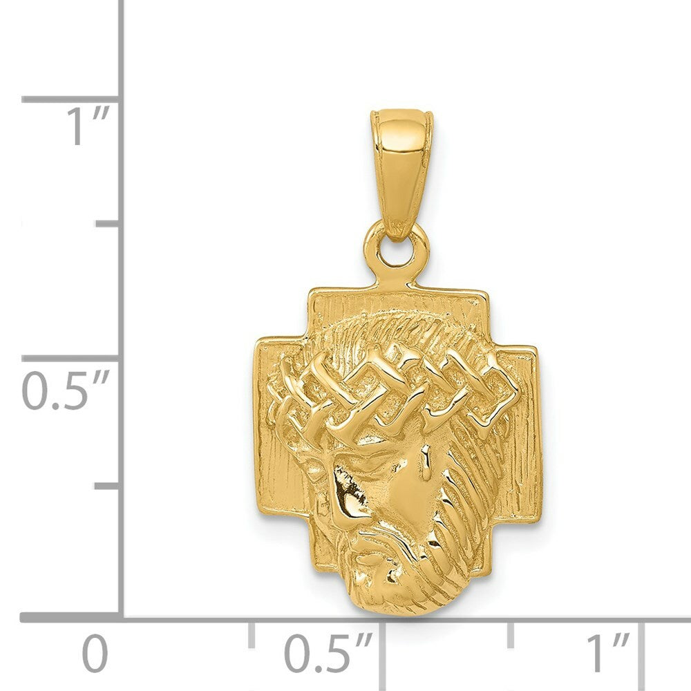 14K Yellow Gold Polished 2-D Small Jesus Head with Crown Pendant