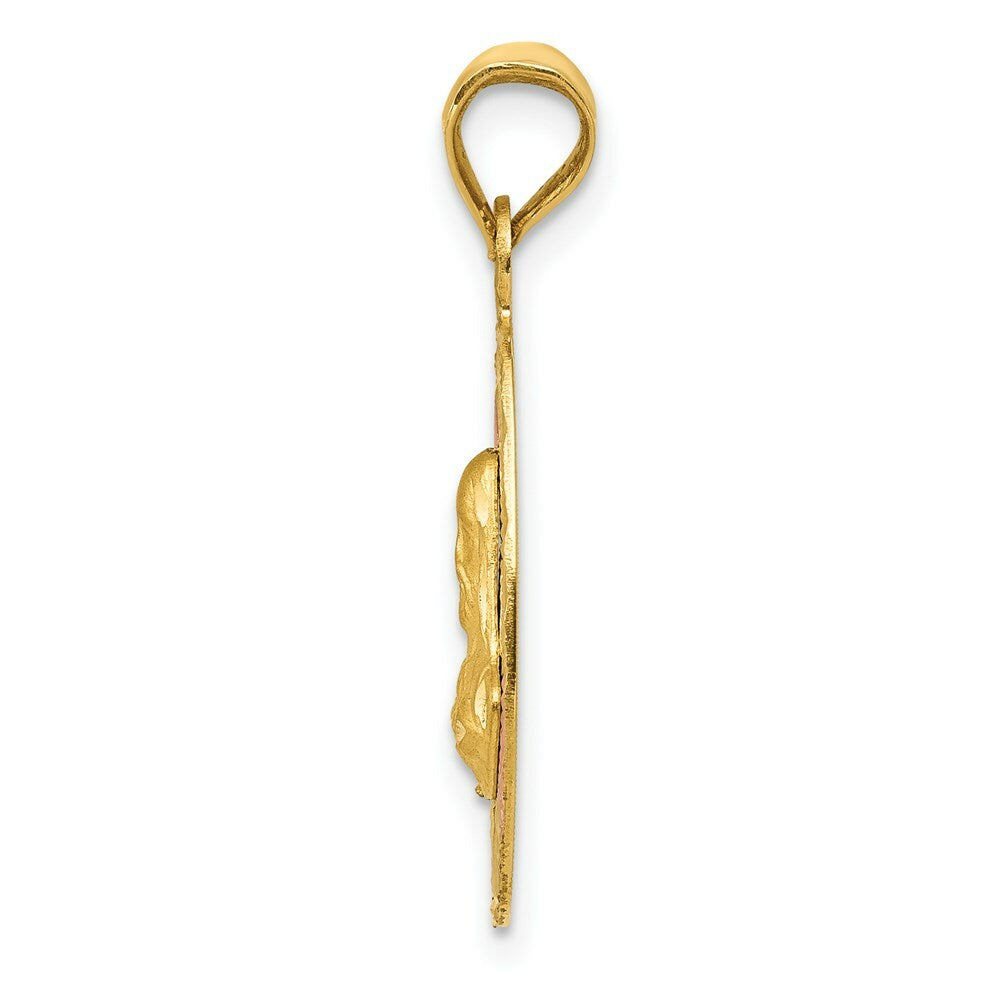 14K Yellow Gold & Rhodium Polished & Diamond-cut Sagrado Corazon Oval Pendant