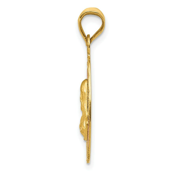 14K Yellow Gold & Rhodium Polished & Diamond-cut Sagrado Corazon Oval Pendant