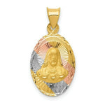 Load image into Gallery viewer, 14K Yellow Gold &amp; Rhodium Polished &amp; Diamond-cut Sagrado Corazon Oval Pendant
