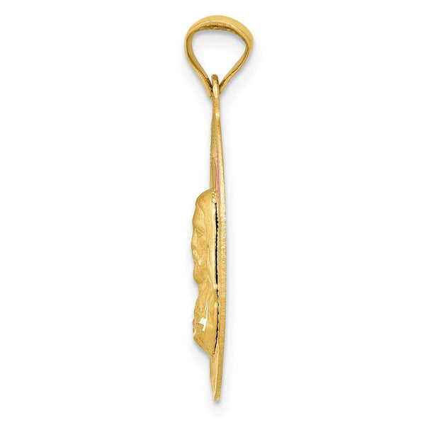 14K Yellow Gold & Rhodium Polished & Diamond-cut Sagrado Corazon Oval Pendant