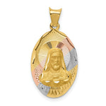 Load image into Gallery viewer, 14K Yellow Gold &amp; Rhodium Polished &amp; Diamond-cut Sagrado Corazon Oval Pendant

