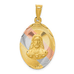 Load image into Gallery viewer, 14K Yellow Gold &amp; Rhodium Polished &amp; Diamond-cut Sagrado Corazon Oval Pendant
