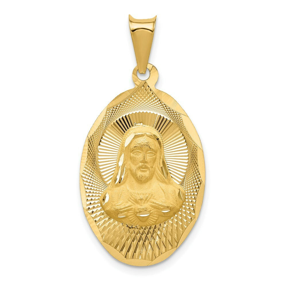 14K Yellow Gold Polished & Diamond-cut Sagrado Corazon Oval Pendant