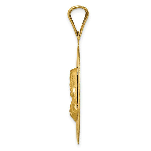 14K Yellow Gold Polished & Diamond-cut Sagrado Corazon Oval Pendant