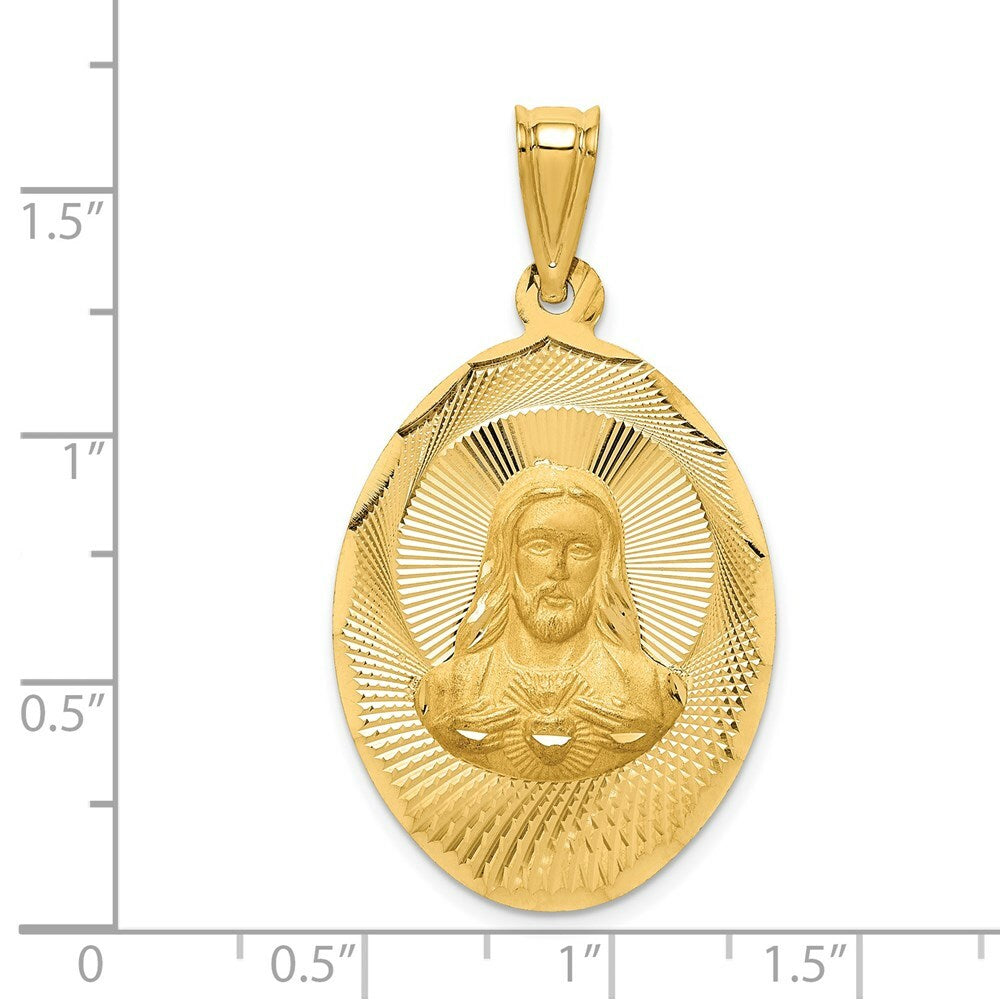 14K Yellow Gold Polished & Diamond-cut Sagrado Corazon Oval Pendant