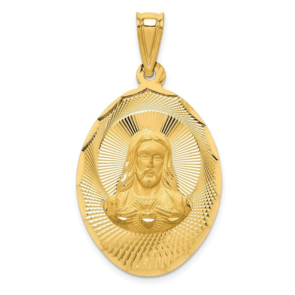 14K Yellow Gold Polished & Diamond-cut Sagrado Corazon Oval Pendant