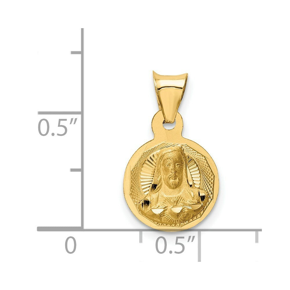 14K Yellow Gold Polished & Diamond-cut Sagrado Corazon Circle Pendant