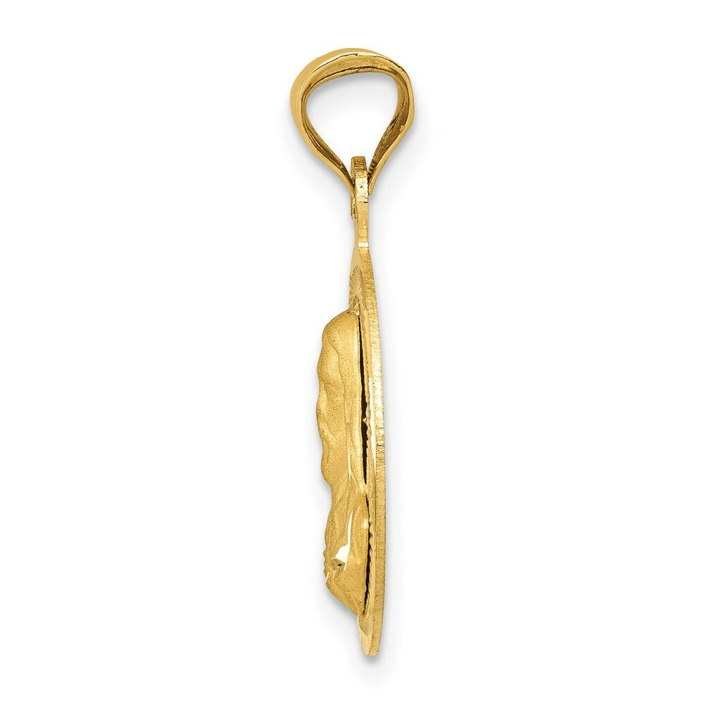14K Yellow Gold Polished & Diamond-cut Sagrado Corazon Circle Pendant