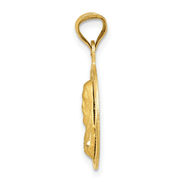 14K Yellow Gold Polished & Diamond-cut Sagrado Corazon Circle Pendant